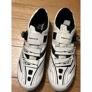 Venzo Men's Road Cycling Shoes White/Black/Red US 12 EU 47 3-Bolt Cleats